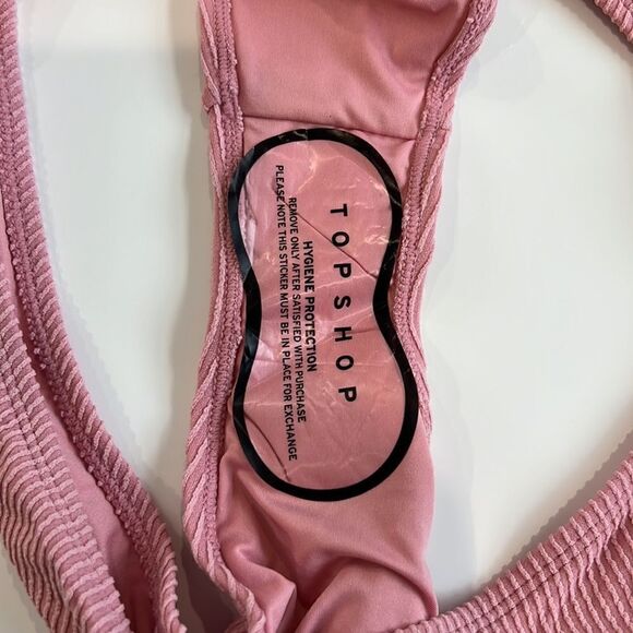 New Topshop Textured High Leg Bikini Bottom in DUSTY PINK Size 14 - Picture 6 of 10